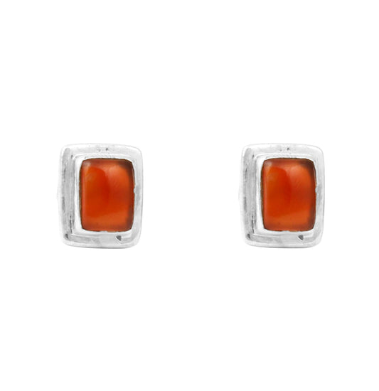 Natural Carnelian 925 Sterling Silver Boho Stud Bezel Earrings Handcrafted 925 Sterling Silver Gemstone Earrings