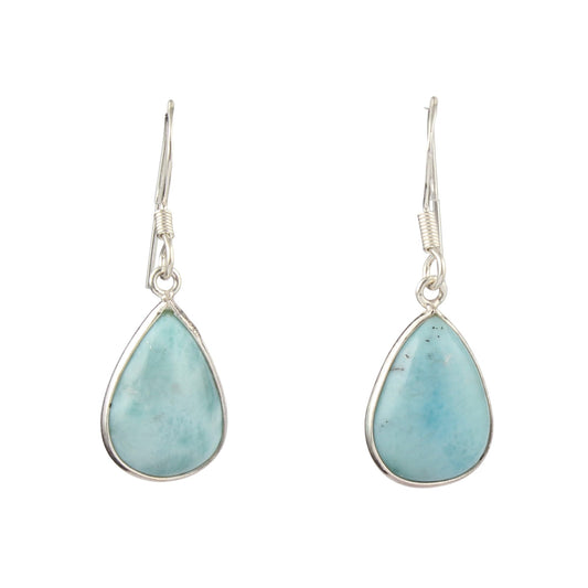Natural Larimar Gemstone Earrings Handmade Pear Shape Dangle 925 Sterling Silver Bezel Setting Earrings