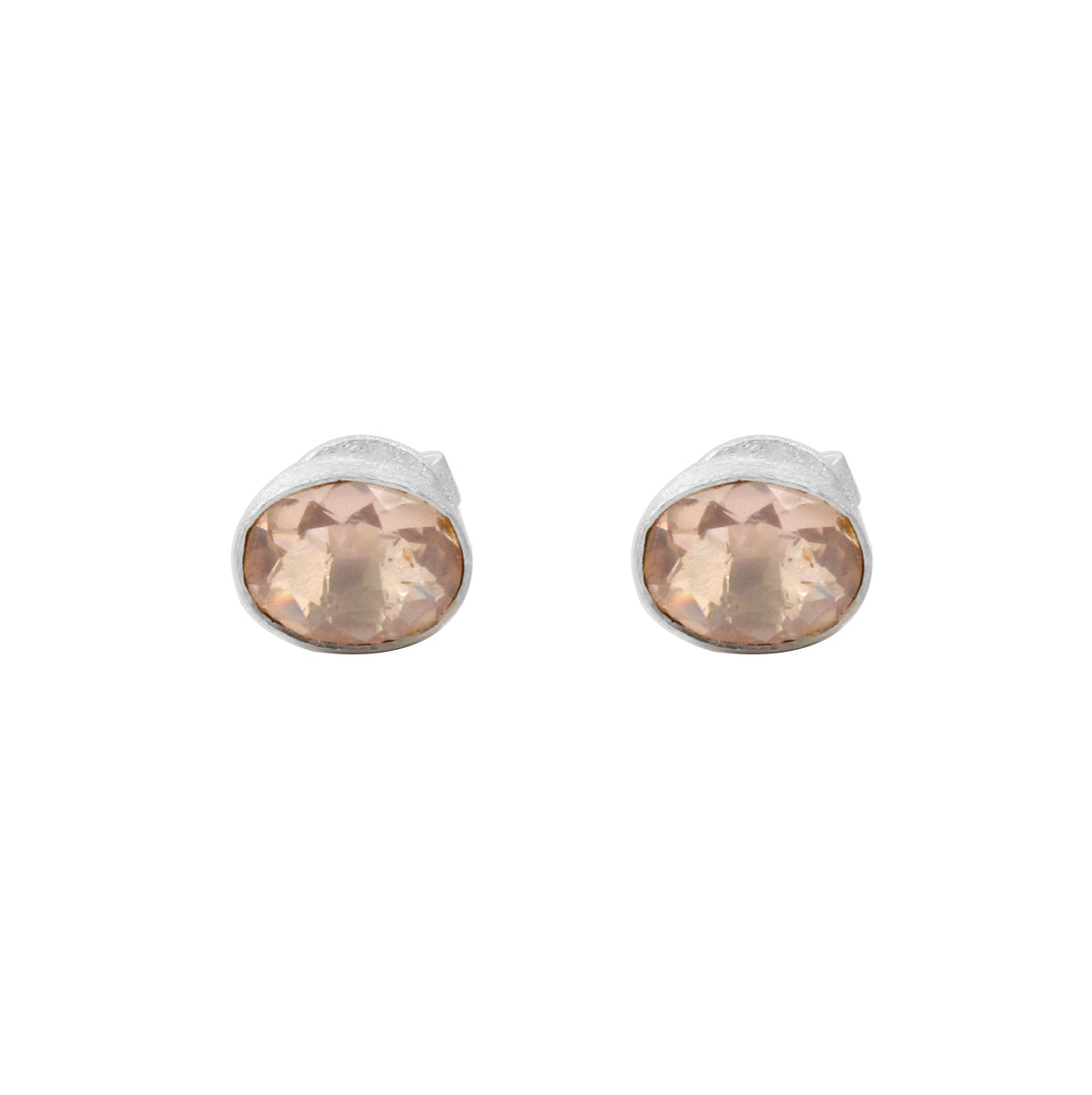 Rose Quartz Stud Earrings Bezel Oval Cut Stud Handcrafted Earrings Lightweight Gemstone Jewelry