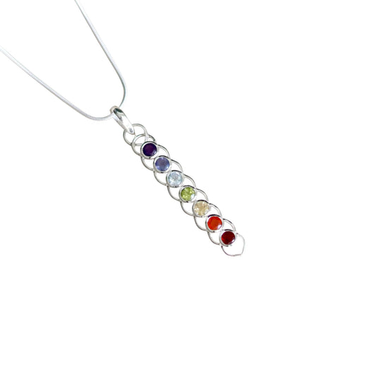 Unique Chakra Pendant Natural Seven Gemstones Line Designer Chakra Healing Necklace Spiritual Yoga Jewelry 925 Sterling Silver