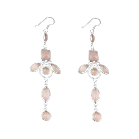 Long Dangle Natural Rose Quartz Earring Pink Crystal Jewelry Gift Birthstone Dangle Earrings Dainty 925 Sterling Silver Earrings