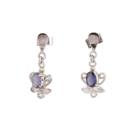 Designer Leaf Charm Iolite Earrings Handmade 925 Sterling Silver Natural Faceted Iolite Gemstone Earrings