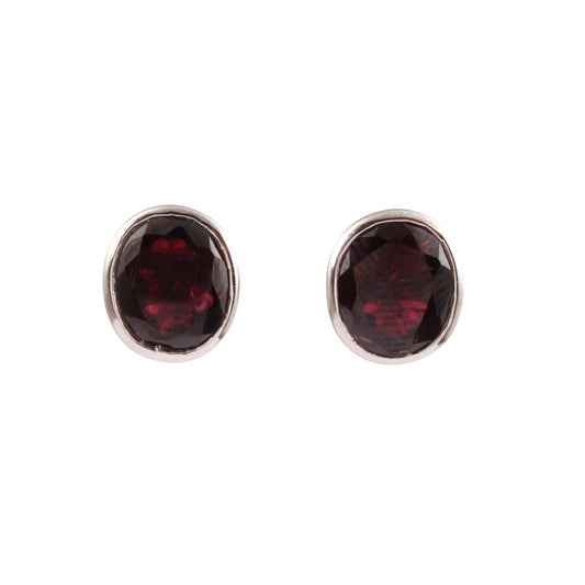 Red Garnet Stud Earrings Handmade 925 Sterling Silver Earrings Oval Shape Natural Faceted Gemstone Jewelry
