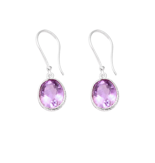 Amethyst Dangle February Gemstone Earring Handmade Bezel Set 925 Sterling Silver Faceted Stone Jewelry