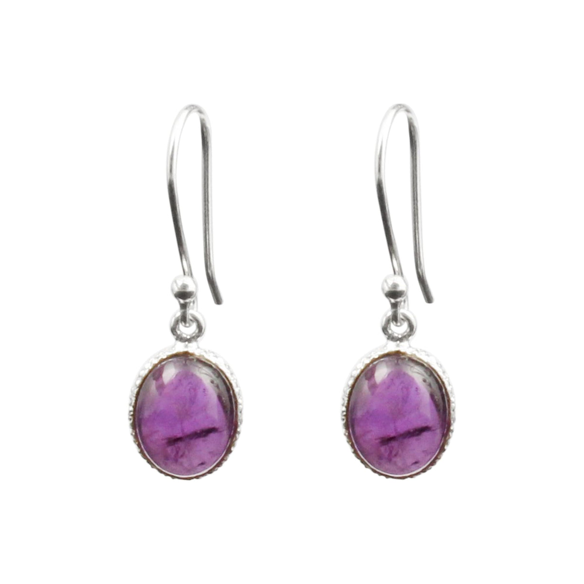 Amethyst Gemstone Earrings 925 Sterling Silver Designer Bezel Setting Oval Shape Stone Lightweight Dangle Earrings
