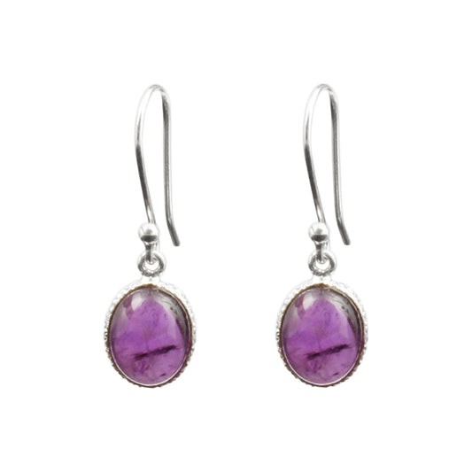 Amethyst Gemstone Earrings 925 Sterling Silver Designer Bezel Setting Oval Shape Stone Lightweight Dangle Earrings
