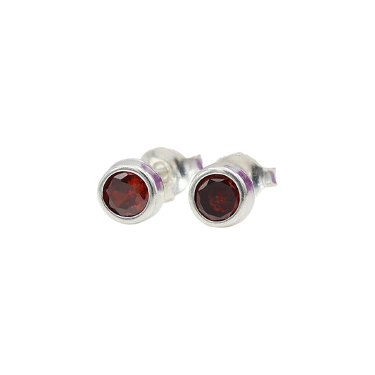 Tiny Garnet Stud Earrings 925 Sterling Silver January Birthstone Faceted Round Gemstone Stud Earrings