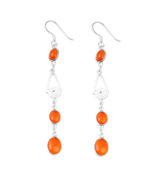 Natural Carnelian Earrings with 925 Sterling Silver Ethnic Wear Jewelry Handmade Natural Gemstone Dangle Earring