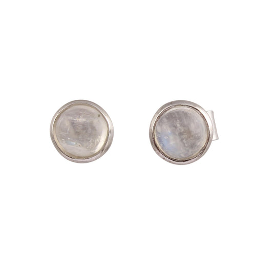 Rainbow Moonstone Stud Earrings Handmade Tiny 925 Sterling Silver Earrings Round Shape Natural Gemstone Stud Jewelry