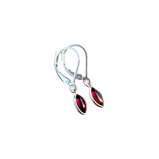 Marquise Garnet Earrings 925 Sterling Silver Lever Back Dainty Red Earrings Garnet Dangle and Drop January Birthstone