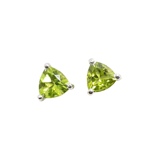 Trillion Peridot Stud Earrings in 925 Sterling Silver Dainty Peridot Earrings Minimalist August Birthstone Jewelry
