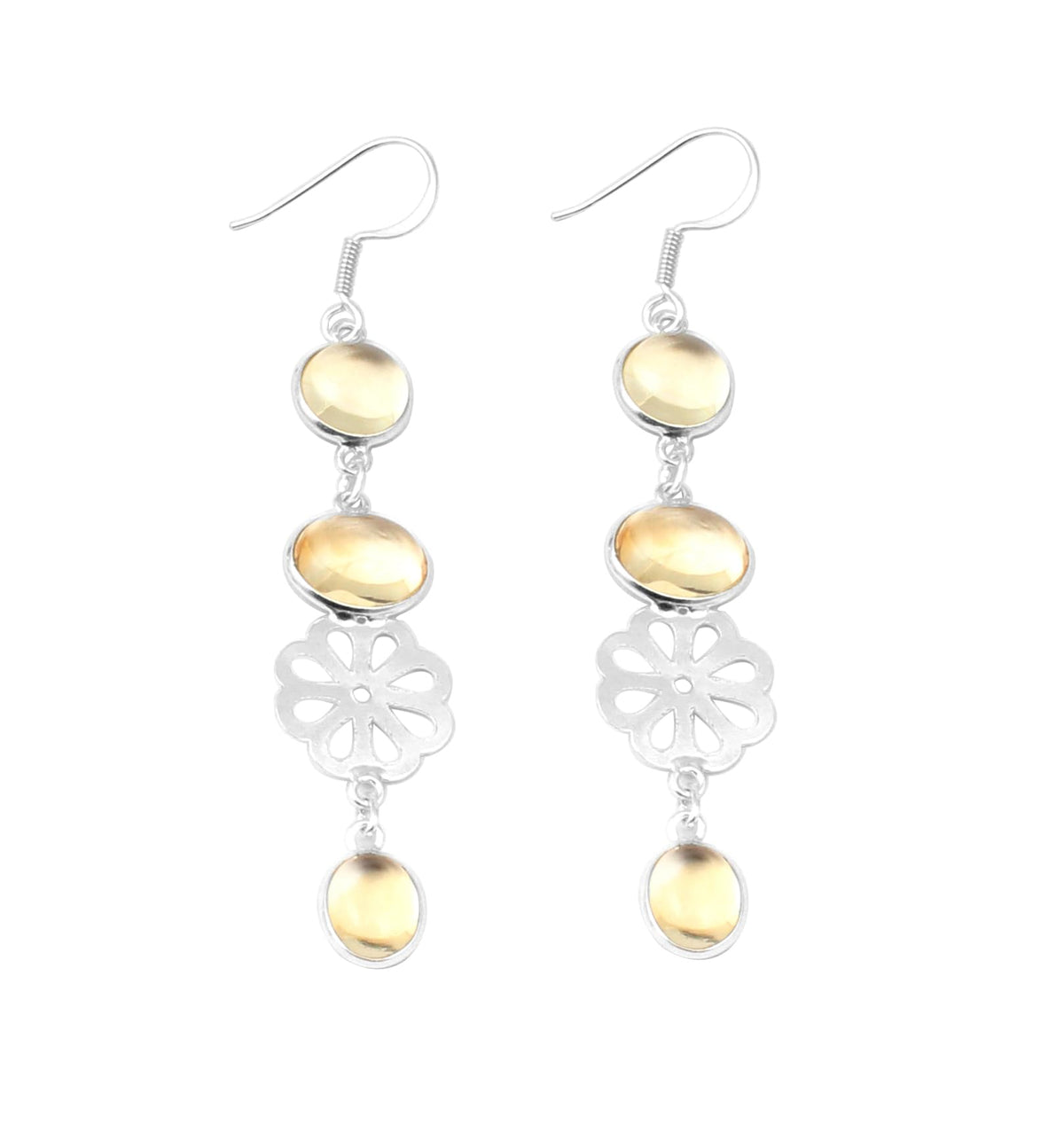 Long Yellow Citrine Earrings Handmade 925 Sterling Silver Dangle Natural Gemstone Earring