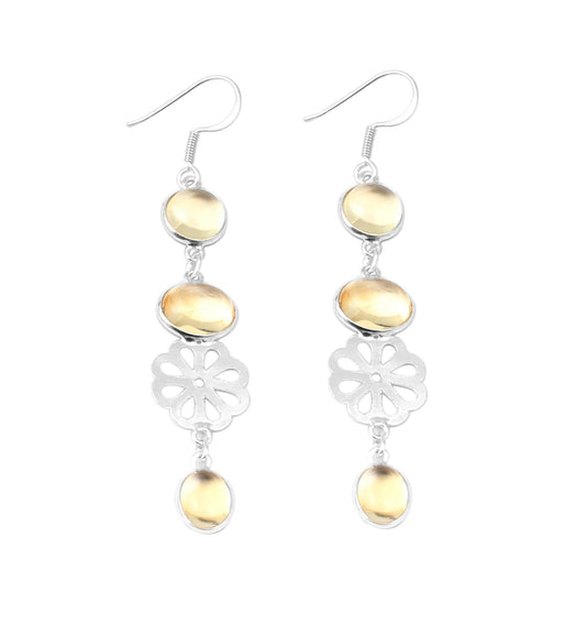 Long Yellow Citrine Earrings Handmade 925 Sterling Silver Dangle Natural Gemstone Earrings