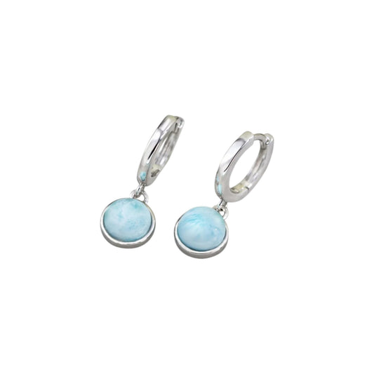 Natural Larimar Hoop Earrings 925 Sterling Silver Dangle Huggie Blue Gemstone Jewelry