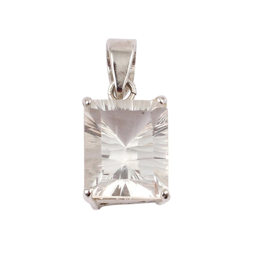 White Topaz Pendant Handmade Prong Setting 925 Sterling Silver Faceted Gemstone Jewelry