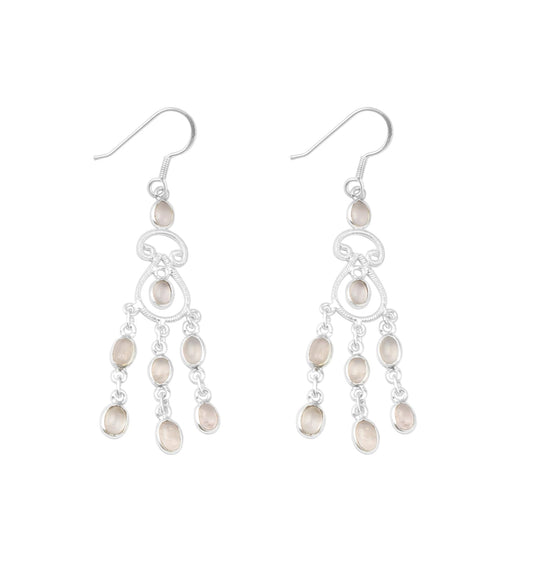 Chandelier Rose Quartz Gemstone Silver Earrings Pink Crystal Jewelry Gift Birthstone Dangle Earrings Dainty 925 Sterling Silver Earring