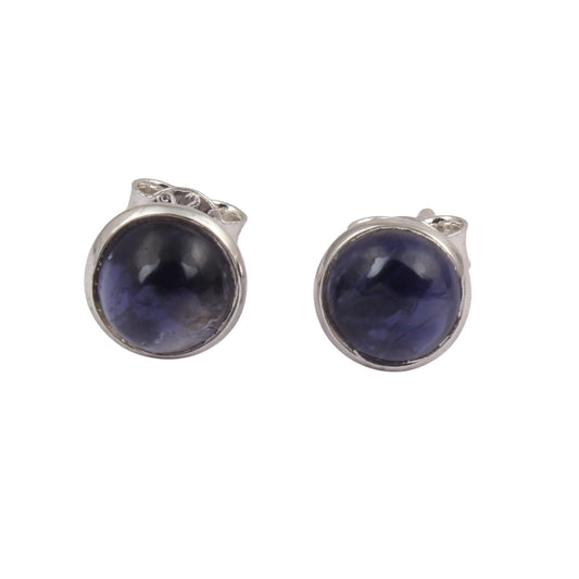 Iolite Stud Earrings Handmade Tiny 925 Sterling Silver Earrings Round Shape Natural Gemstone Jewelry