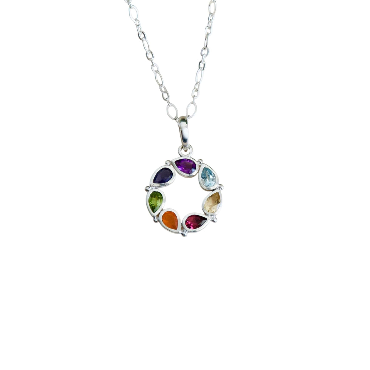 Small Chakra Pendant Natural 7 Gemstone Chakra Healing Spiritual Talisman Yoga Jewelry 925 Sterling Silver Rainbow Reiki Gift