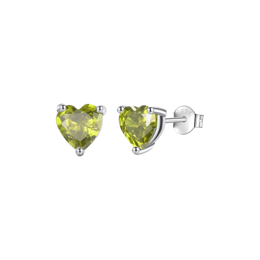 Valentine's Day Earrings Gift 925 Sterling Silver Birthstone Stud Earrings for Women Heart Ear Studs Jewelry Birthday Gift for Mom Wife Daughter Grandma (Peridot)