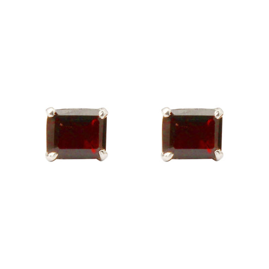 Red Garnet Stud Earring Handmade Prong Setting 925 Sterling Silver Jewelry Faceted Gemstone Earrings