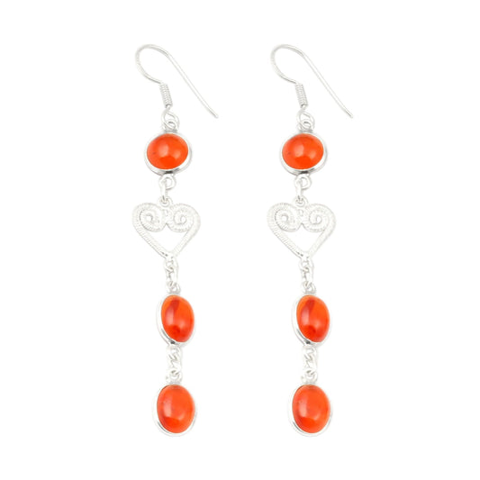 Carnelian Gemstone Earrings Heart Shape Charm 925 Sterling Silver Handmade Jewelry Gifts For Women