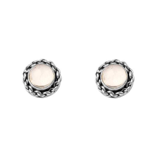 Round Crystal Quartz Stud Earrings Handmade Bohemian 925 Sterling Silver Twisted Wire Earrings Jewelry
