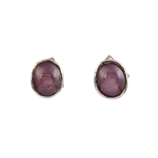 Tiny Star Ruby Stud Earrings Handmade Oval 925 Sterling Silver Minimalist Gemstone Earrings