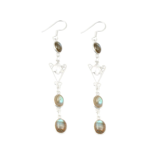 Long Dangle Labradorite Earrings with 925 Sterling Silver Handmade Natural Gemstone Earring