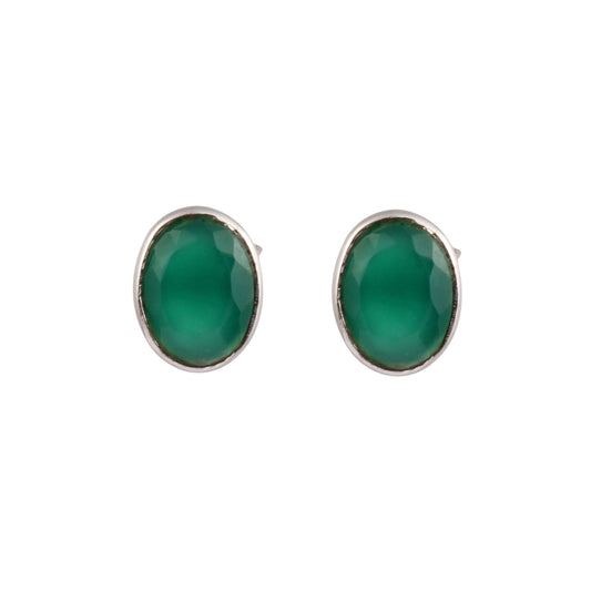 Green Onyx Stud Earrings Handmade 925 Sterling Silver Faceted Gemstone Lightweight Earrings
