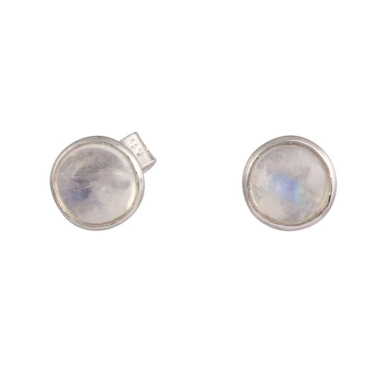 Rainbow Moonstone Stud Earrings Handmade Tiny 925 Sterling Silver Earrings Round Shape Natural Gemstone Jewelry