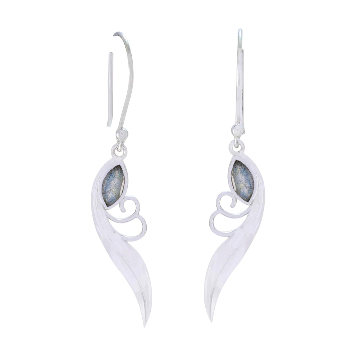 Labradorite Feather Earrings Natural Marquise Shape Gemstone 925 Sterling Silver Jewelry