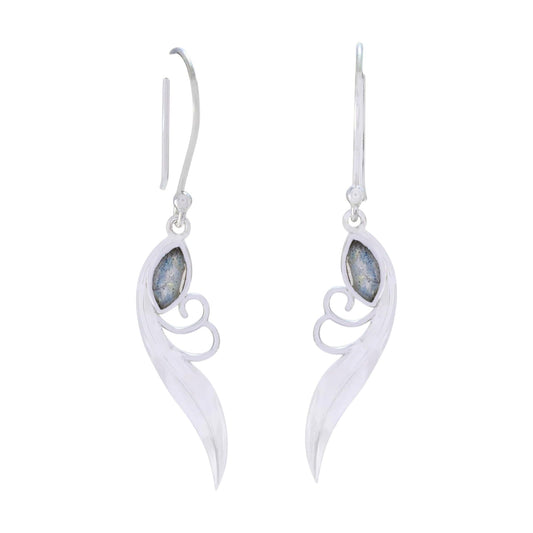 Labradorite Feather Earrings Natural Marquise Shape Gemstone 925 Sterling Silver Jewelry
