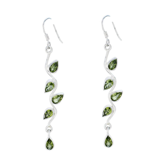 Multiple Pear Peridot Long Dangle Green Earrings Handmade 925 Sterling Silver Earrings