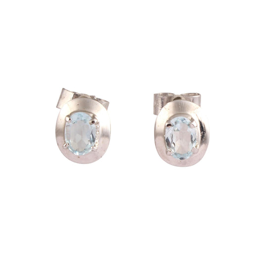 Minimalist Blue Topaz Stud Earrings 925 Sterling Silver Handmade Faceted Gemstone Studs Jewelry Prong Setting Earrings