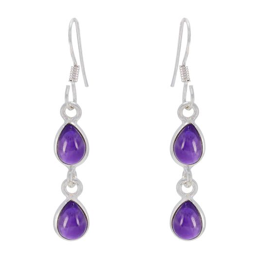 Natural Pear Amethyst Cab Earrings Handmade Bezel Setting Lightweight Gemstone Earrings