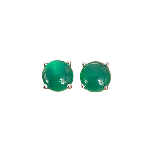 Green Onyx Stud Earring 925 Sterling Silver Healing Gemstone Green Onyx Jewel Gift For Her Round Cab