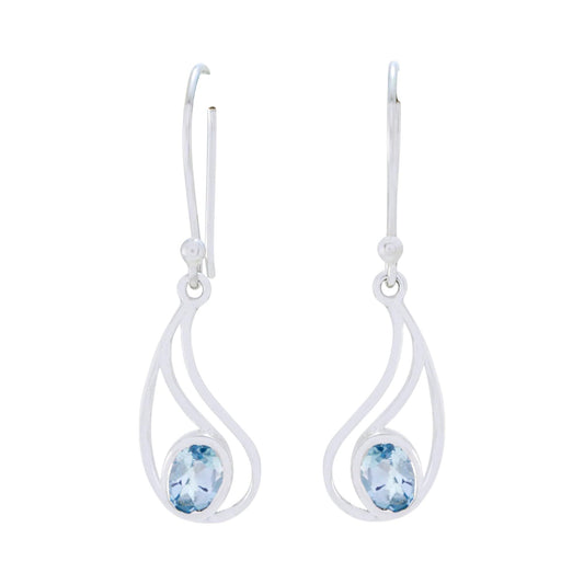 Multi Birthstone Solitaire Dangle Earrings Handmade 925 Sterling Silver Earrings (Blue Topaz)