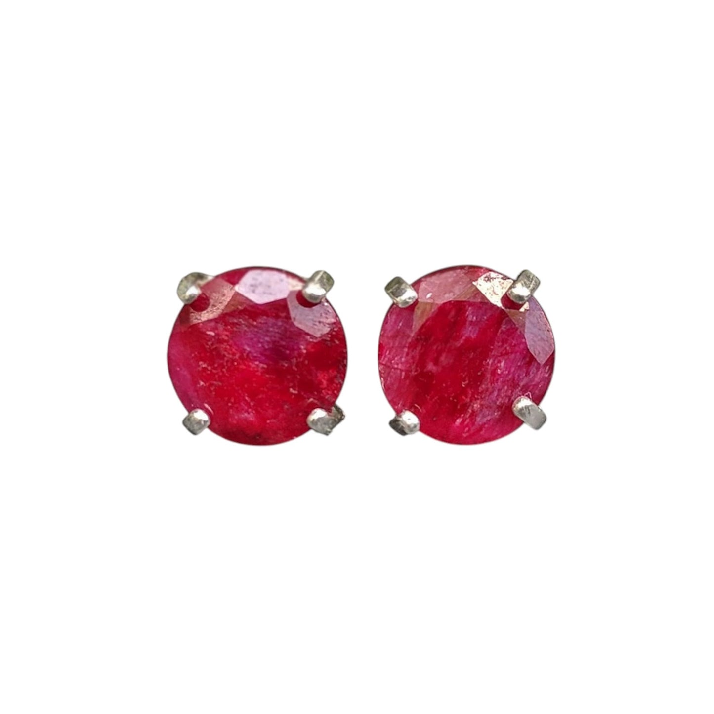 Red Ruby Earrings Deep Red Genuine Ruby Studs Round 6mm Handmade Prong Setting 925 Sterling Silver Jewelry