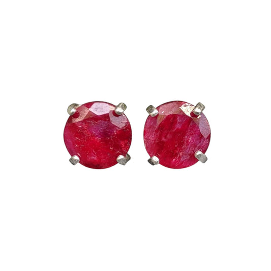Red Ruby Earrings Deep Red Genuine Ruby Studs Round 6mm Handmade Prong Setting 925 Sterling Silver Jewelry