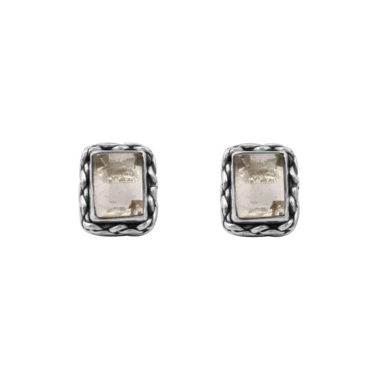 Crystal Quartz Stud Earrings Handmade 925 Sterling Silver Twisted Wire Designer Jewelry Lightweight Stud Earring