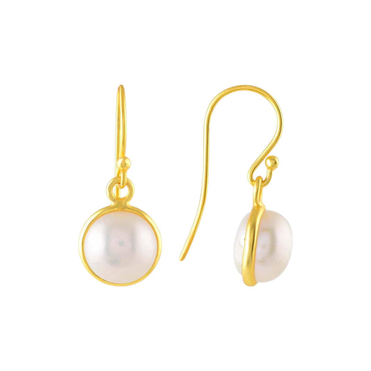 Yellow Gold Plated 925 Sterling Silver Pearl Earrings Handmade Boho Jewelry Gift Freshwater Pearl Jewelry