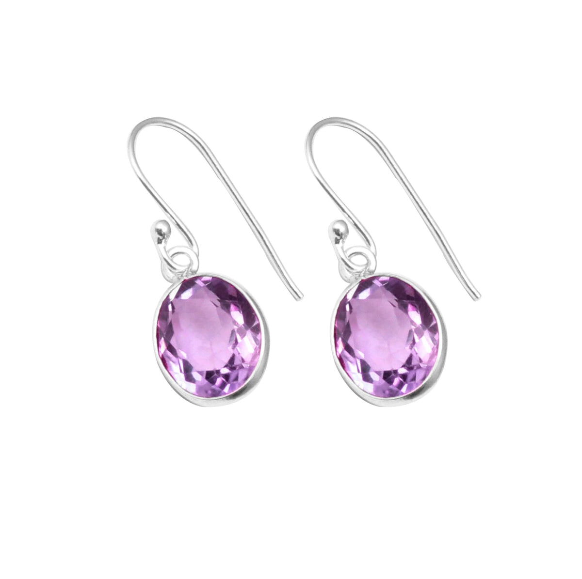 Birthstone Earrings Natural Amethyst 925 Sterling Silver Bezel Set Handmade Dangle Faceted Gemstone Earring
