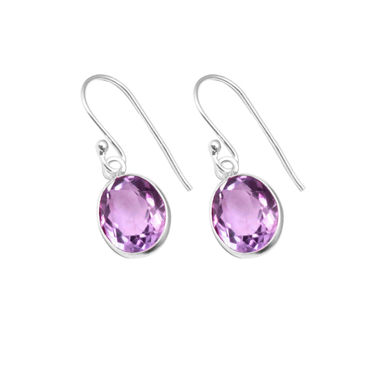 Birthstone Earrings Natural Amethyst 925 Sterling Silver Bezel Set Handmade Dangle Faceted Gemstone Earring