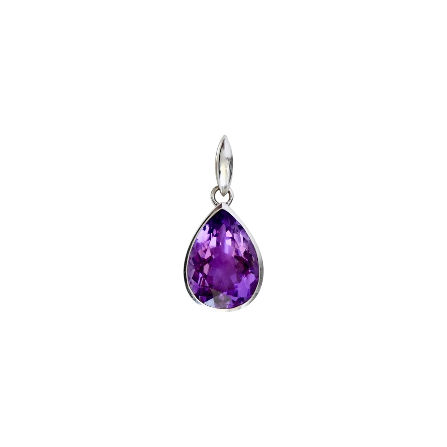Amethyst Pendant Natural Purple Gemstone 925 Sterling Silver February Birthstone Pear Drop Cut Gift For Her