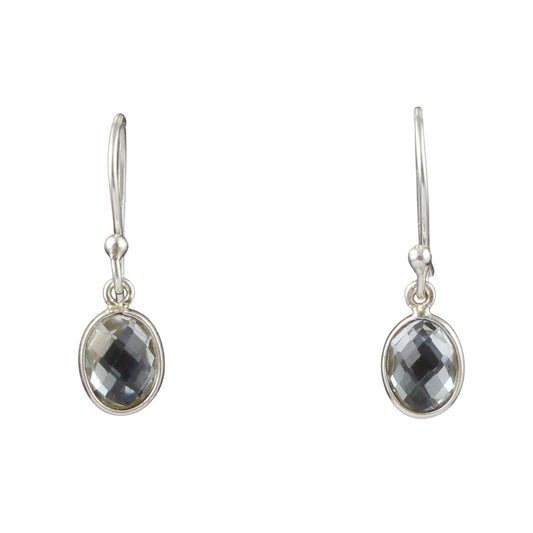 Checker Cut Blue Topaz Dangle Earrings Handmade 925 Sterling Silver Natural Oval Gemstone Lightweight Earrings