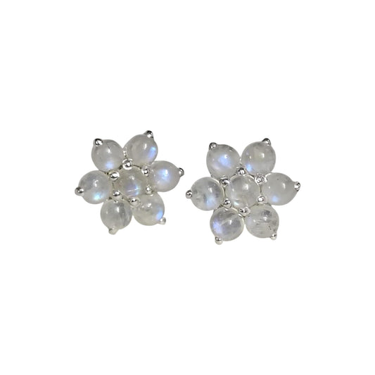Flower Rainbow Moonstone Stud Earrings Prong Setting 925 Sterling Silver Engagement Women Studs Earrings