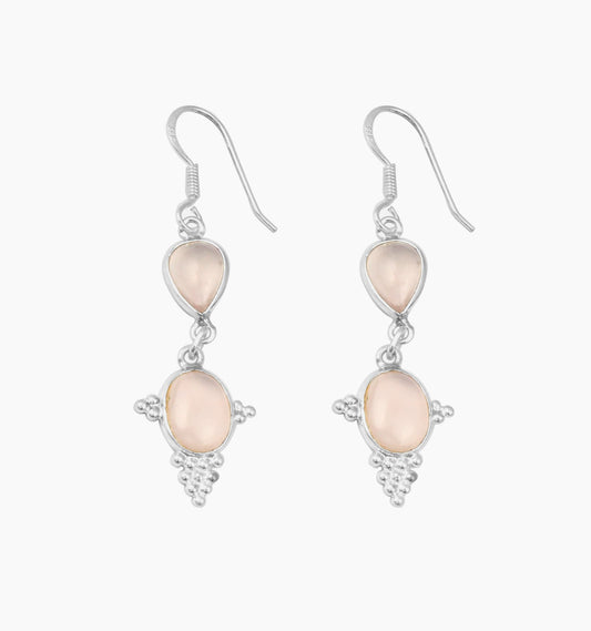 Natural Rose Quartz Earrings Pink Crystal Jewelry Gift Birthstone Dangle Earrings Dainty 925 Sterling Silver Earrings