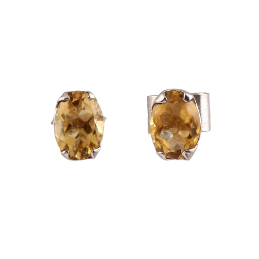 Minimalist Citrine Stud Earrings 925 Sterling Silver November Birthstone Jewelry Prong Setting Handmade Jewelry
