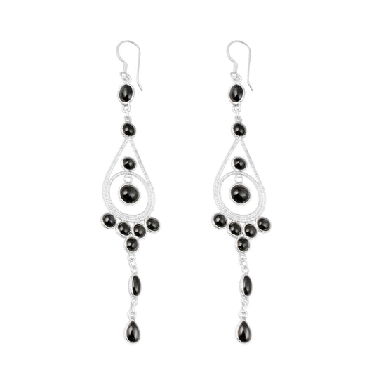 Ethnic Black Onyx Earring in 925 Sterling Silver Handmade Bezel Multi Gemstone Dangle Earrings Jewelry
