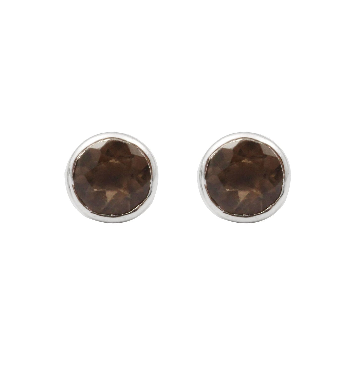 Smoky Quartz Stud Earring Bezel Round Cut Stud Earrings Christmas Gift For Her Handcrafted Gemstone Earring